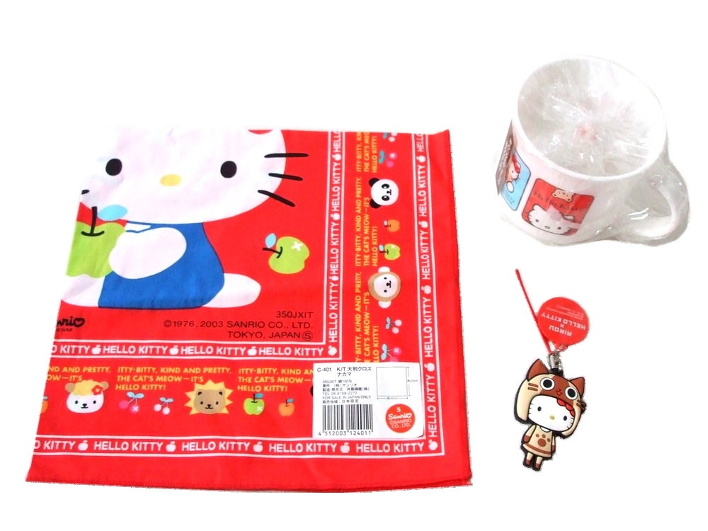 【新品】Hello Kitty ハローキティ マグカップ・ハンカチ・RIROUコラボ携帯ストラップ セット (SANRIO サンリオ) 088985